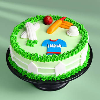 Cream Fondant Cricket Field Cake