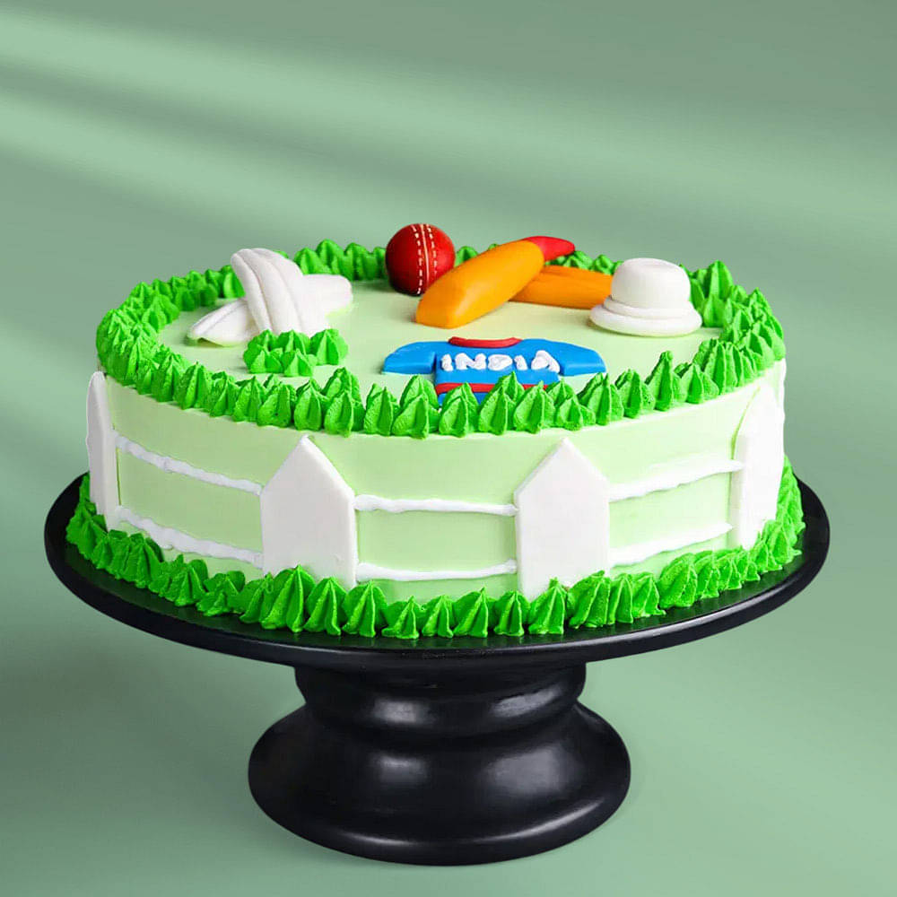 Side View of Cricket Field Cake