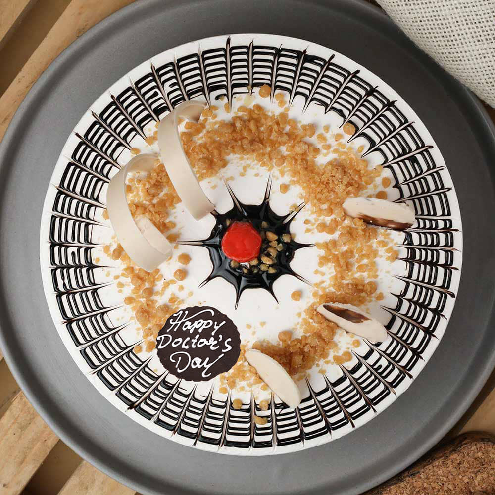 Top View of Choco Butterscotch Cake For Doctors Day