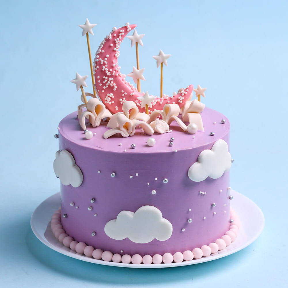 Crescent Moon N Clouds Cake