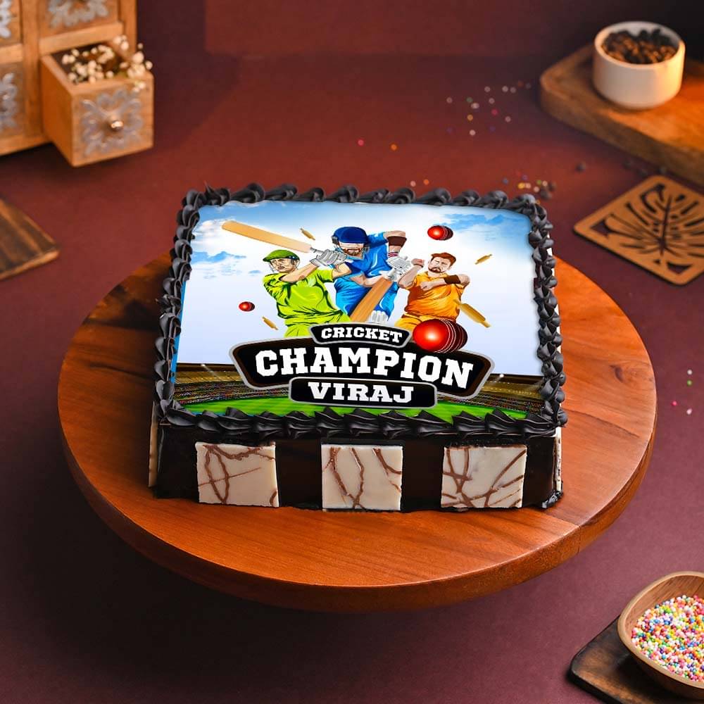 Top View of Cricket Champion Photo Cake