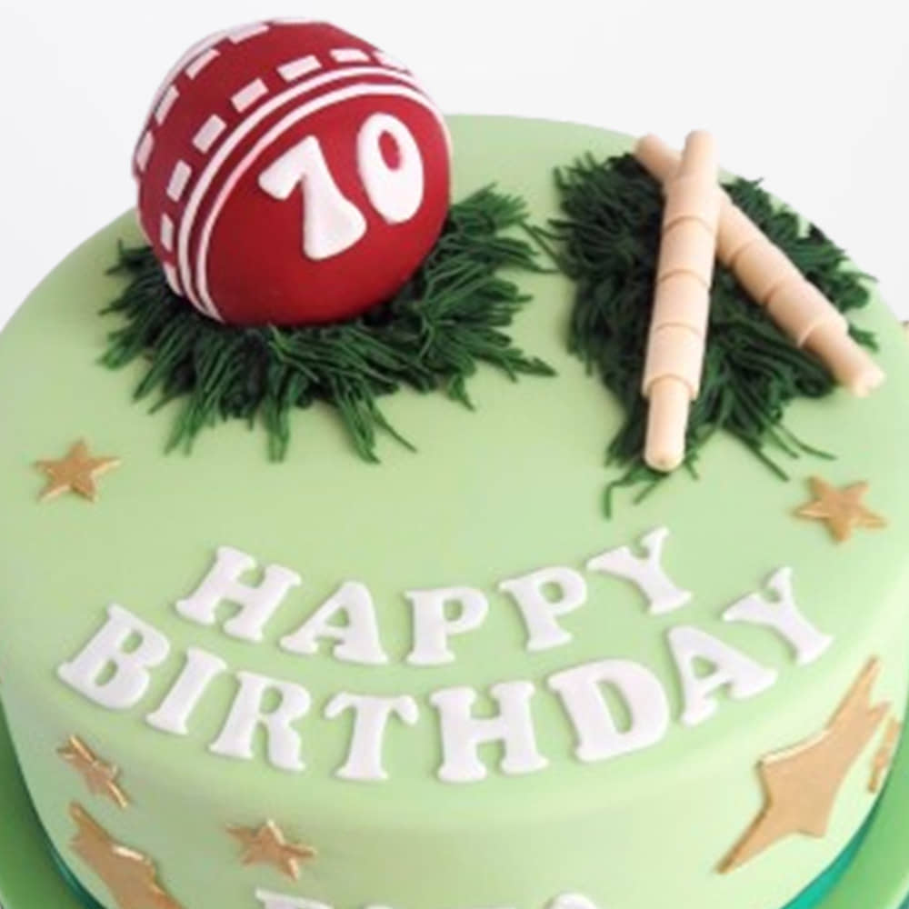 Top View Of Cricket Field Cream N Fondant Cake