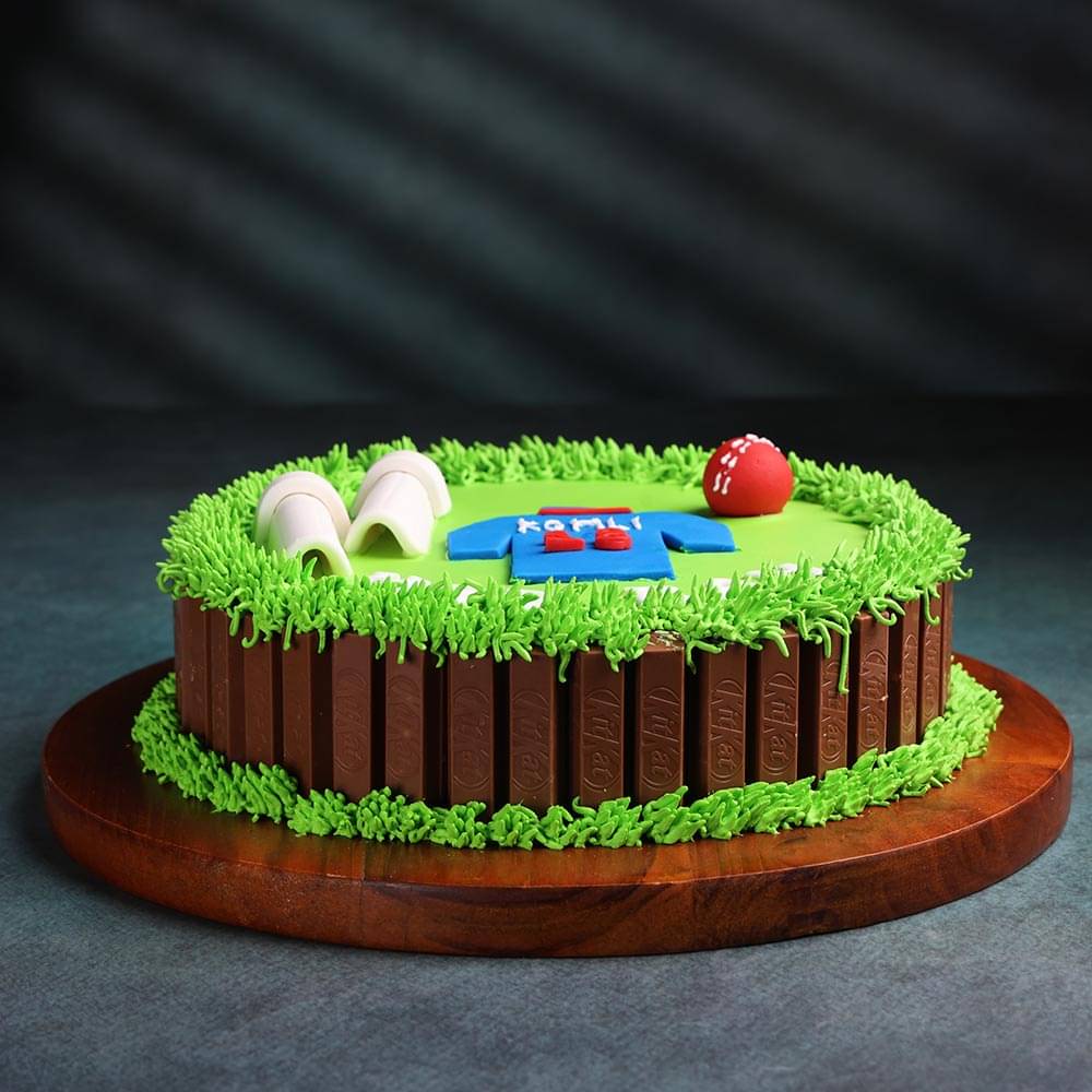 Side View of Cricket KitKat Cake