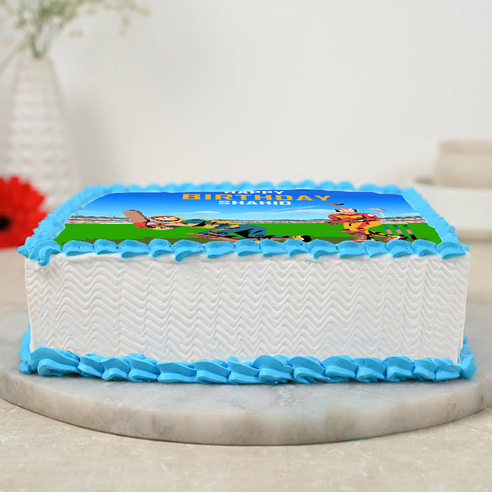 Side View of Cricket Love Photo Cake