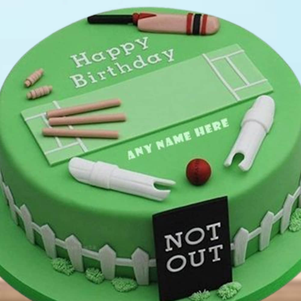 Top View of Cricket Pitch N Kit Fondant Cake