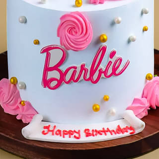 Zoomed View of Crystals Barbie Cream Cake