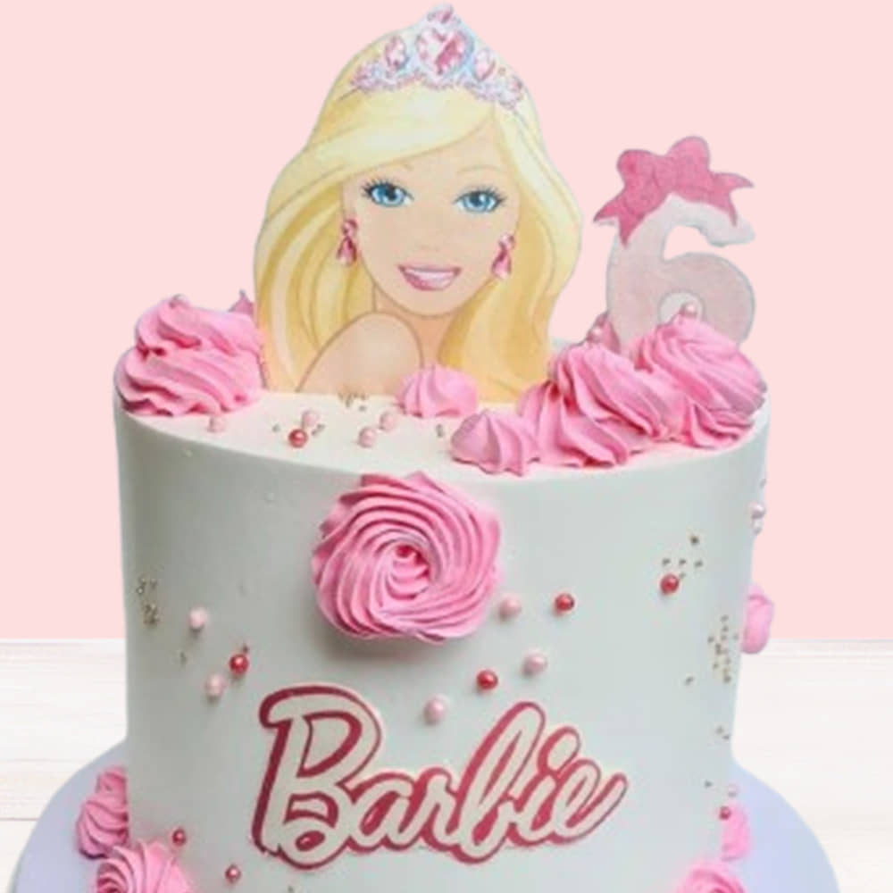 Side View of Crystals Barbie Cream Cake