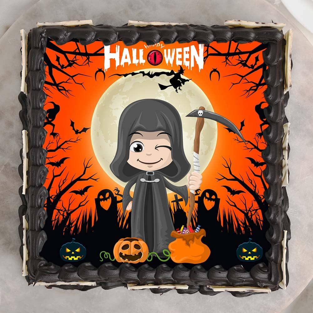 Square Shaped Hallloween Photo Cake