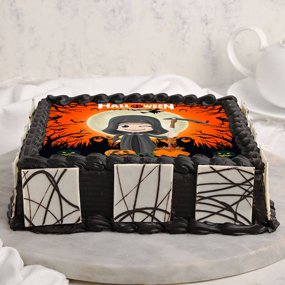 Square Shaped Hallloween Photo Cake