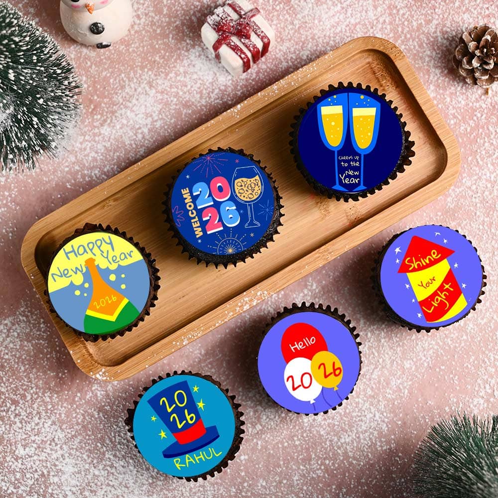 Front View of New Year Party Cupcakes Set of 6