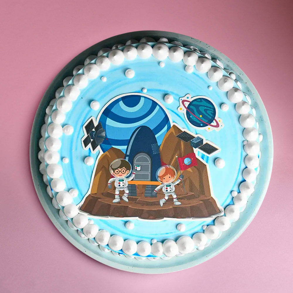Top View Cute Space Explorer Cake
