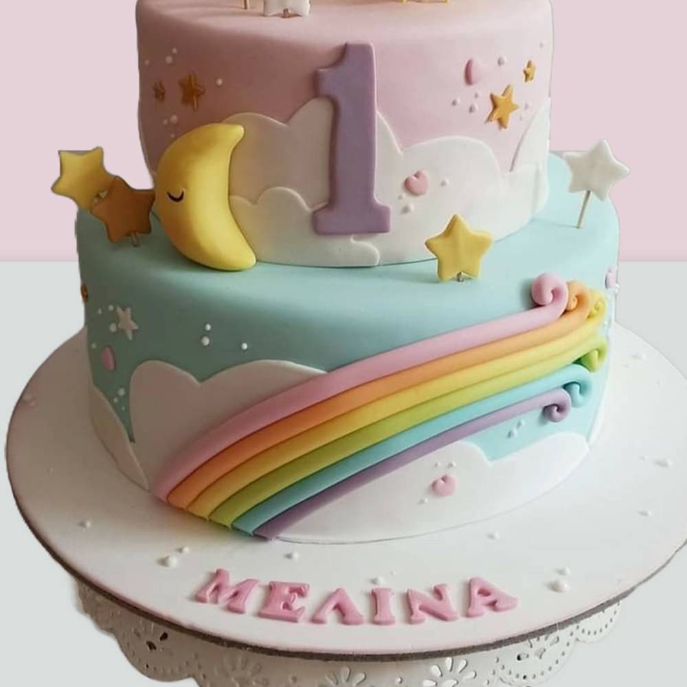 Side View of Cute Sunbeam N Rainbow Fondant Cake