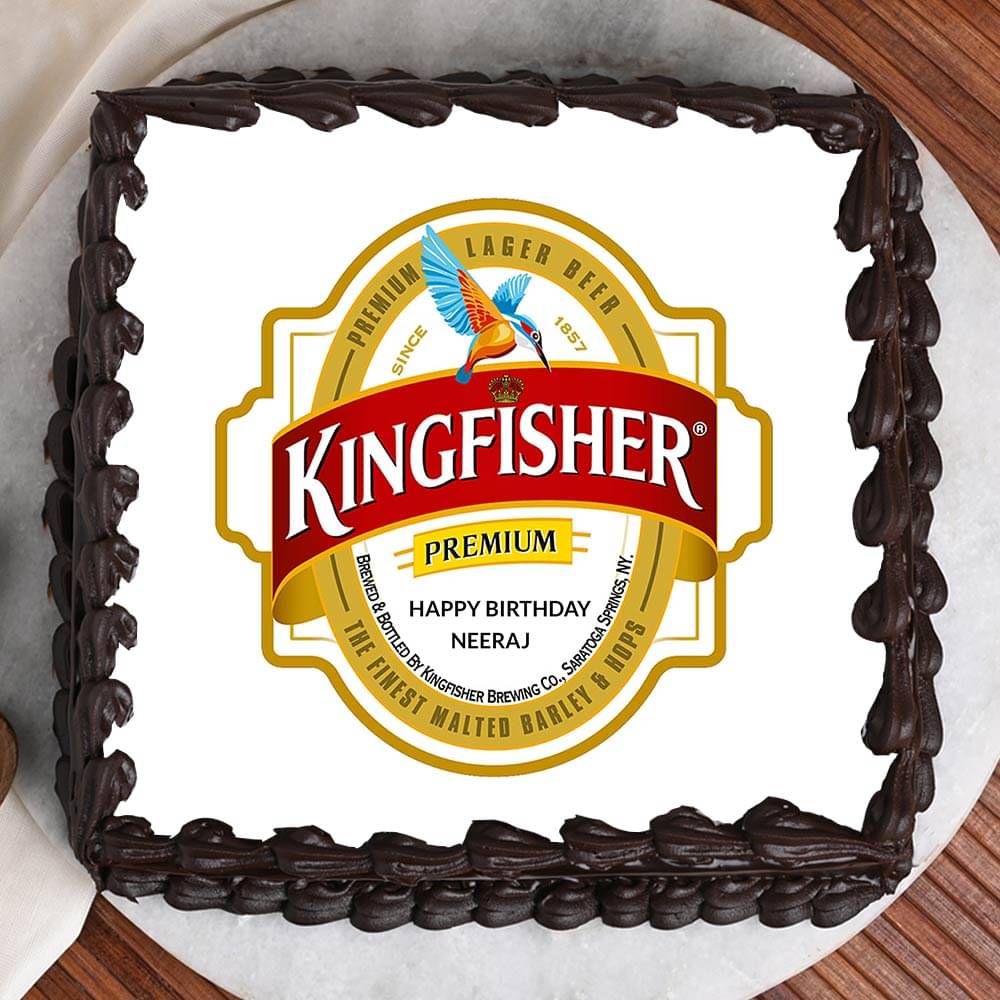 Front View of Kingfisher Photo Cake