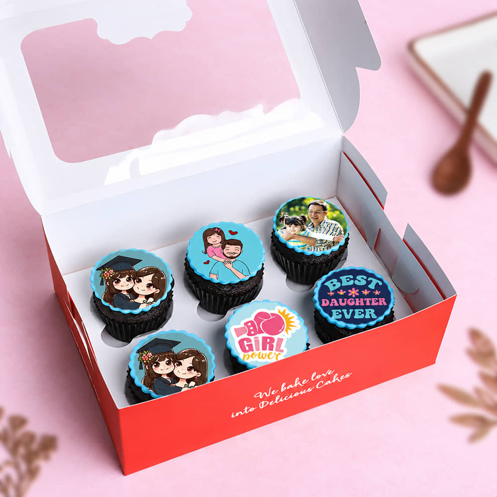 Personalised Daughters Day Cupcakes Side View of Daughters Day Chocolate Cupcake Duo
