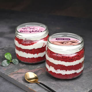 Top View of Daughters Day Duo of Red Velvet Jar Cakes