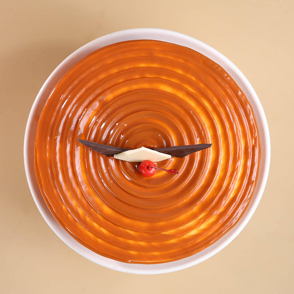 Top View of Caramel Butterscotch Cherry Cake