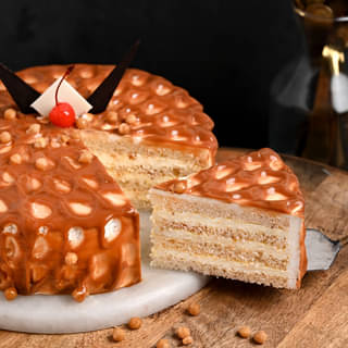 Sliced View of Caramel Butterscotch Cherry Cake