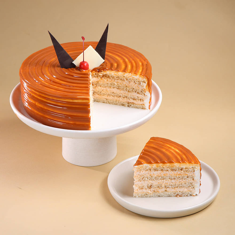 Sliced View of Caramel Butterscotch Cherry Cake