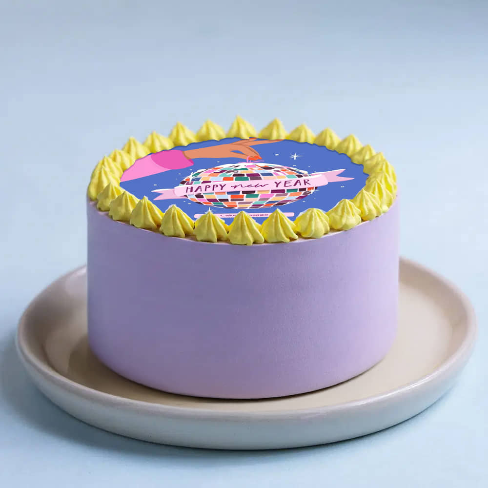 Front Angled View of Disco Vibes New Year Bento Cake