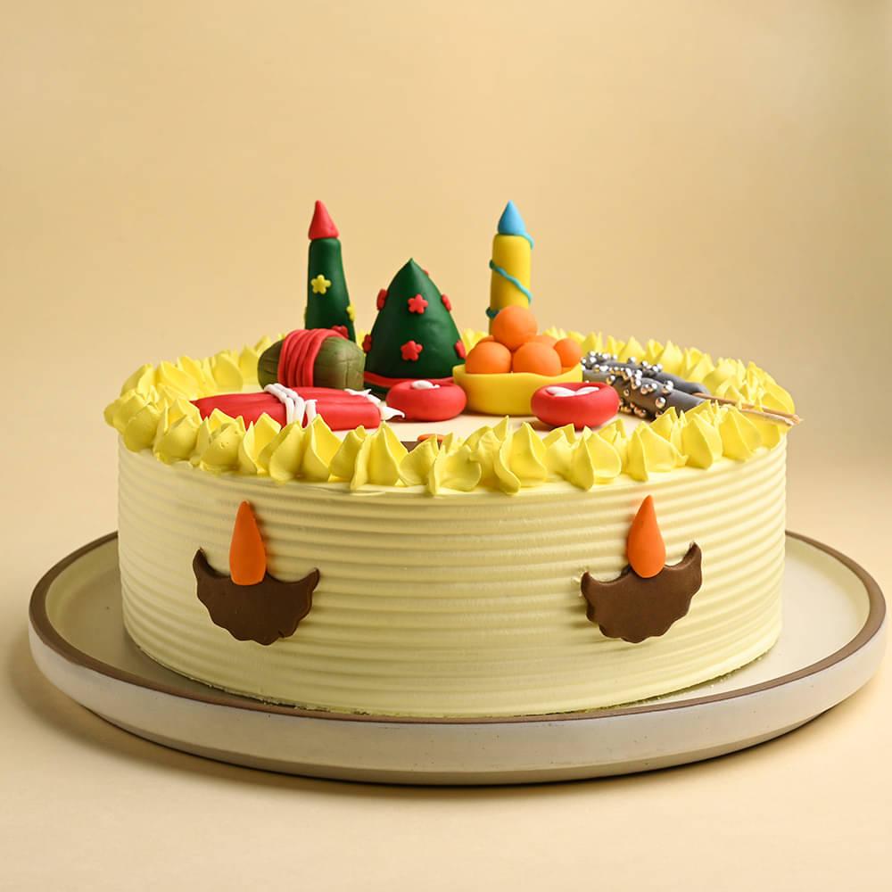 Side View of Diwali Themed Butterscotch Cake
