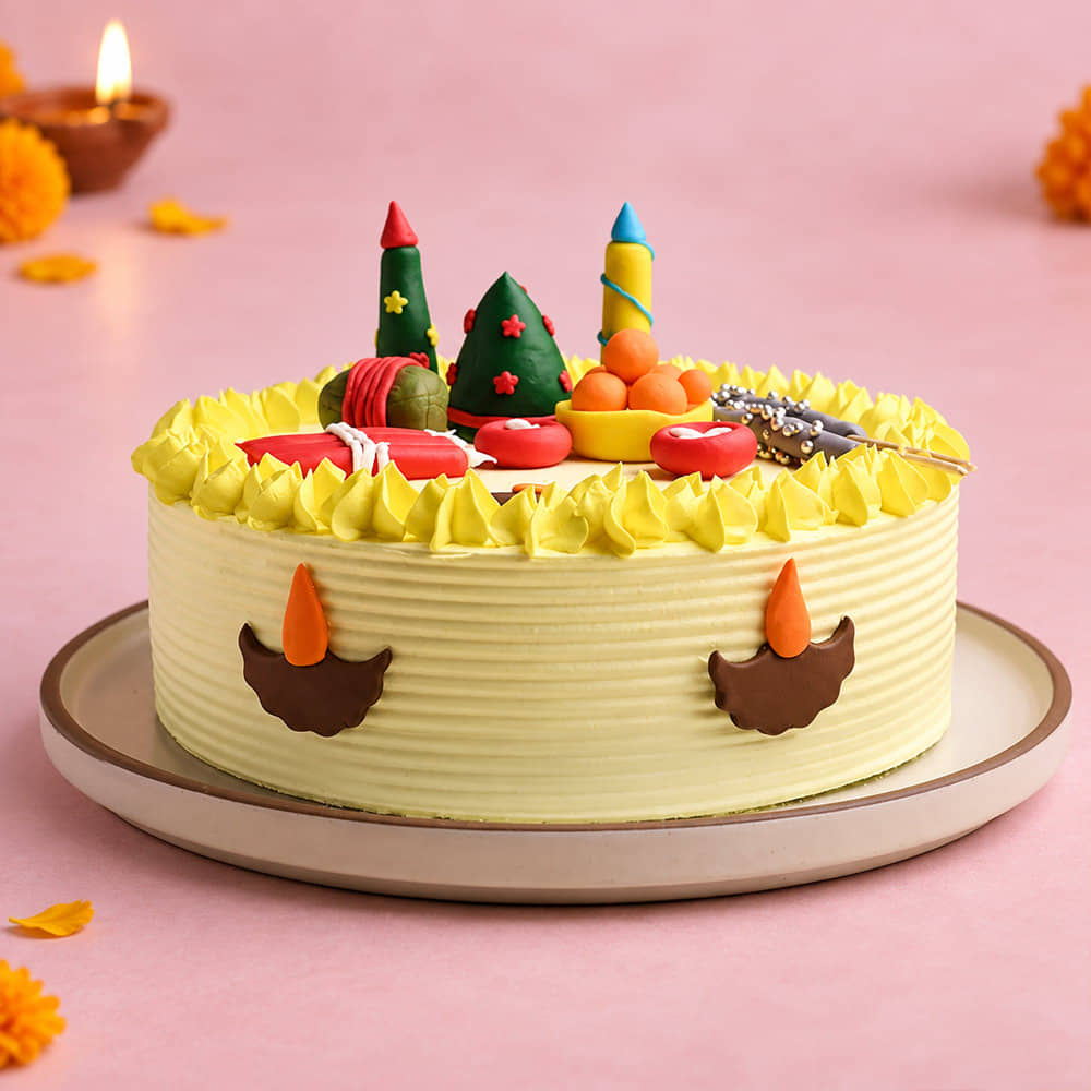 Side View of Diwali Themed Butterscotch Cake
