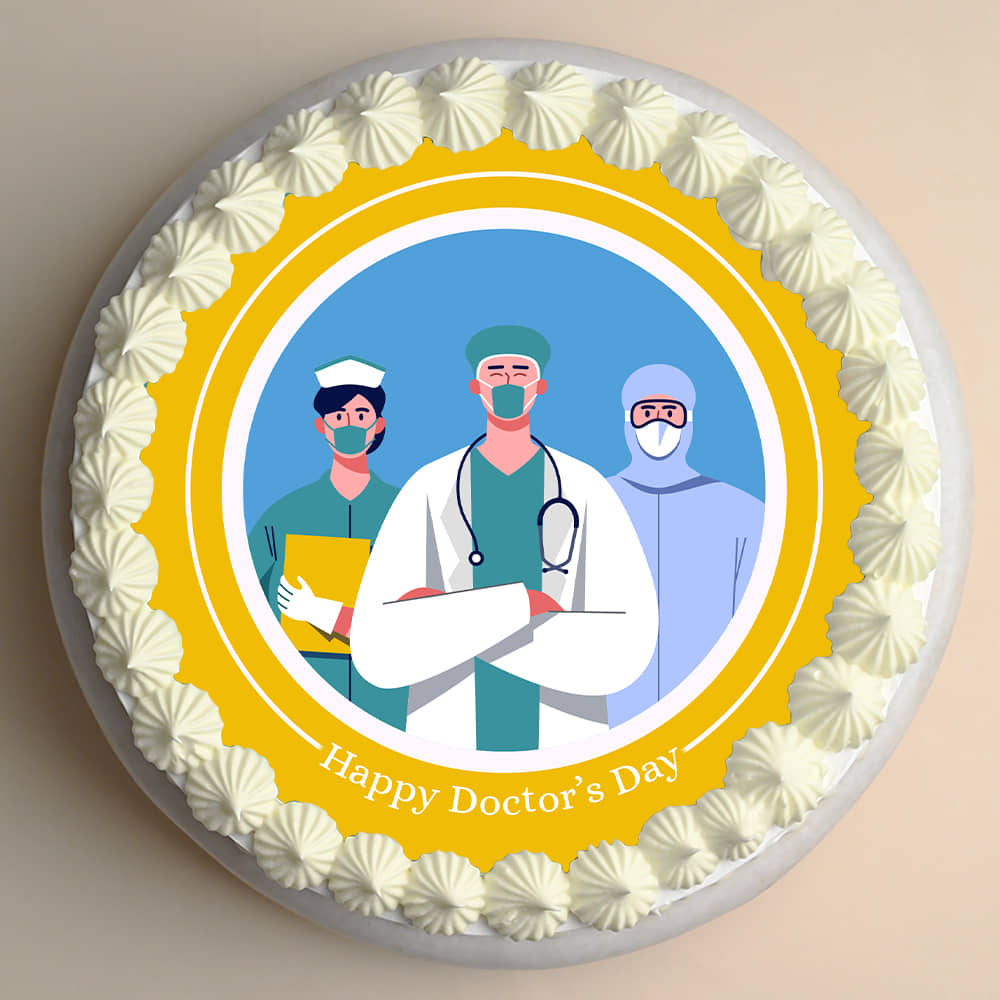 Top View of Doctors Day Round Photo Cake