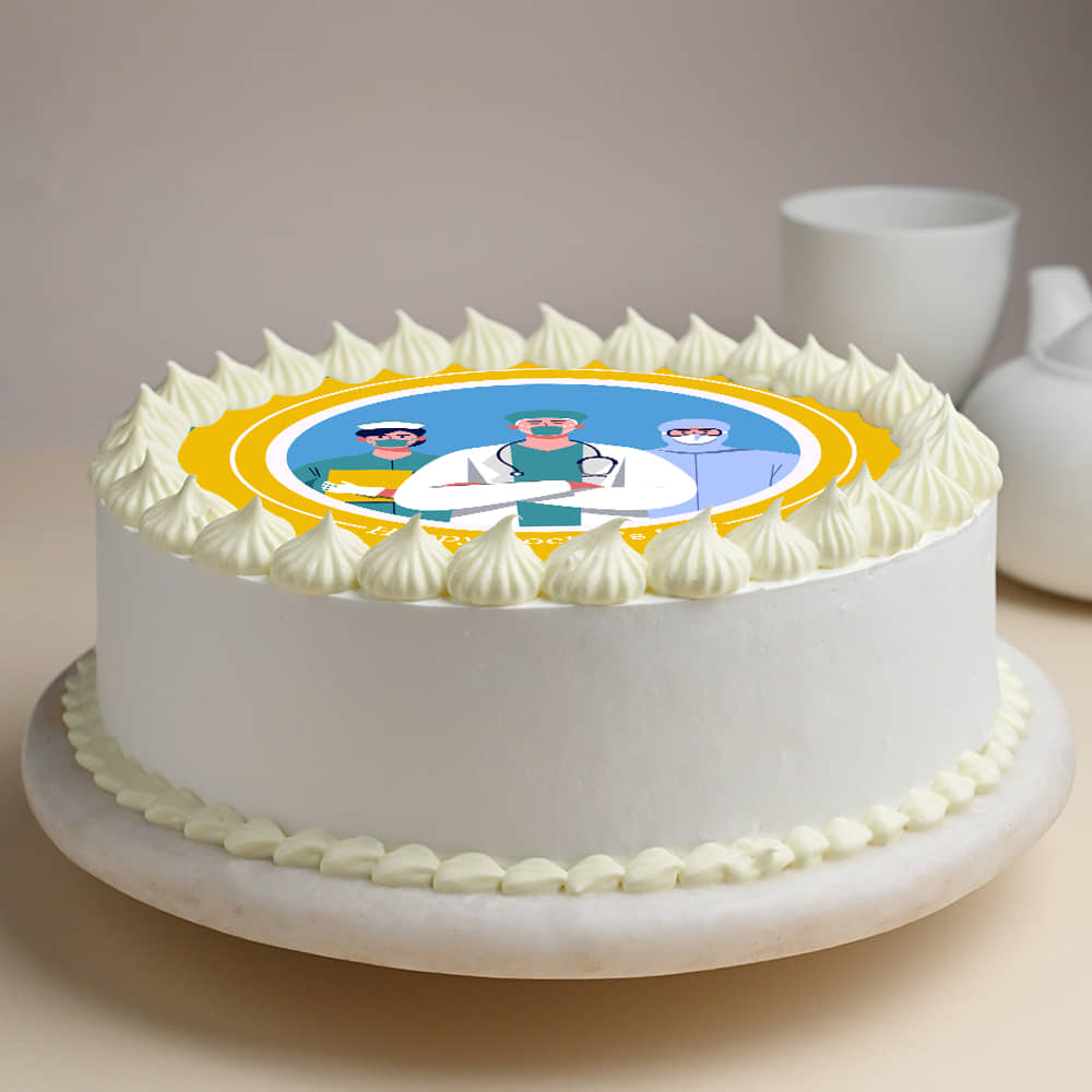 Side View of Doctors Day Round Photo Cake
