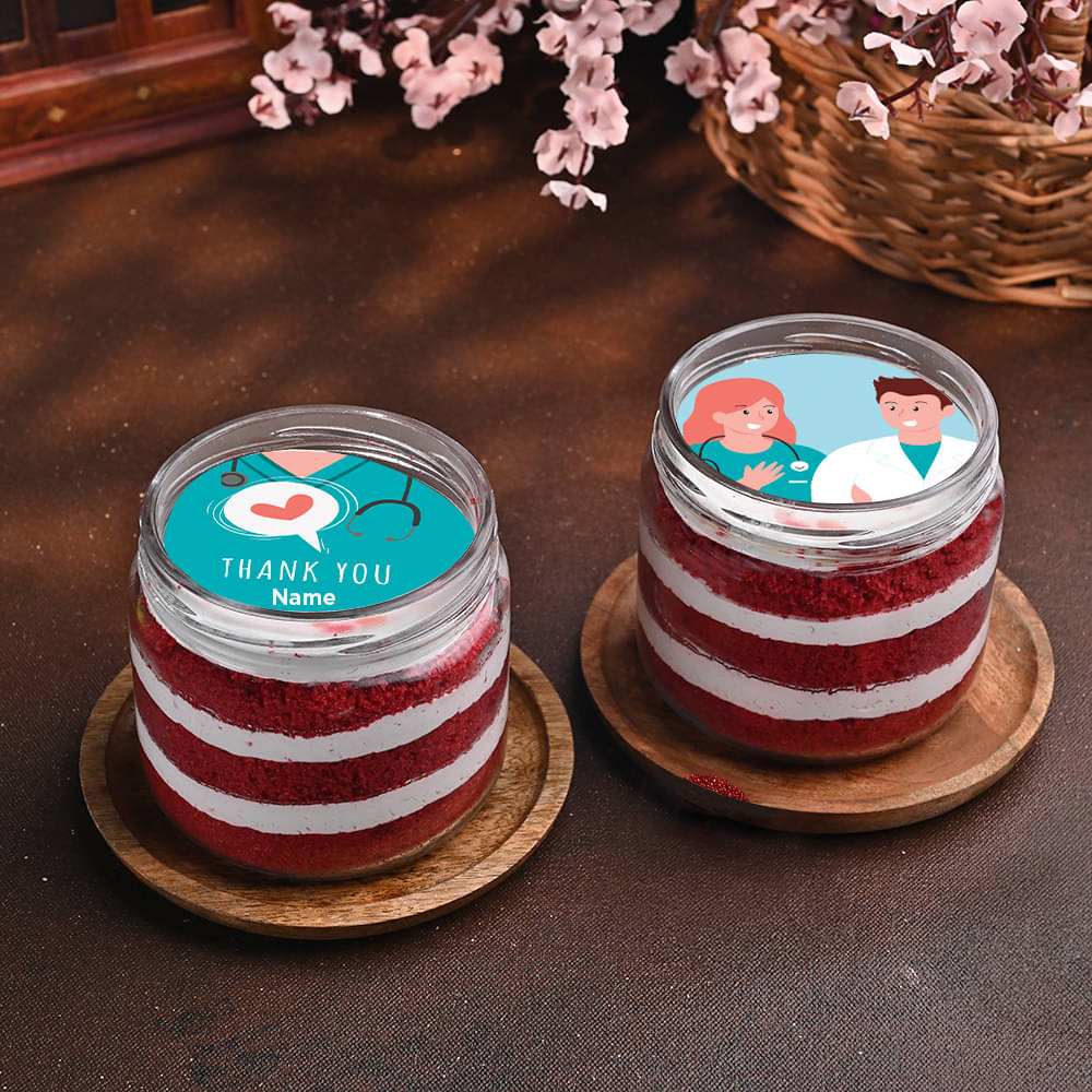 Two Red Velvet Jar Cakes For Doctors Day