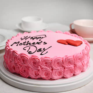Front View of Round Vanilla Strawberry Cake for Mothers Day Front View of Round Vanilla Strawberry Cake for Mothers Day