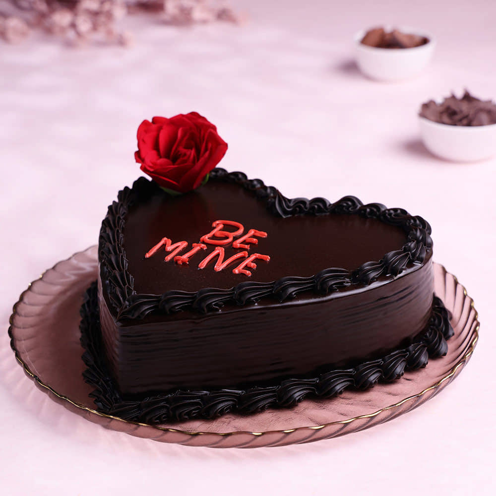 Front View of Double Heart Choco Truffle Cake