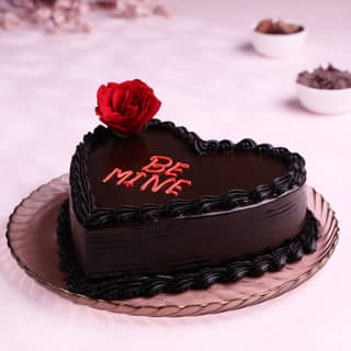 Front View of Double Heart Choco Truffle Cake Front View of Double Heart Choco Truffle Cake