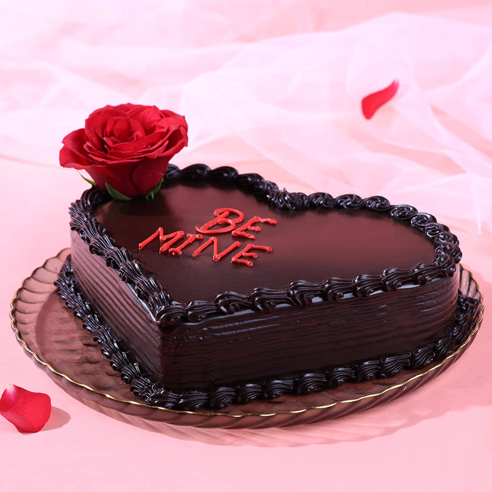 Side View of Double Heart Choco Truffle Cake