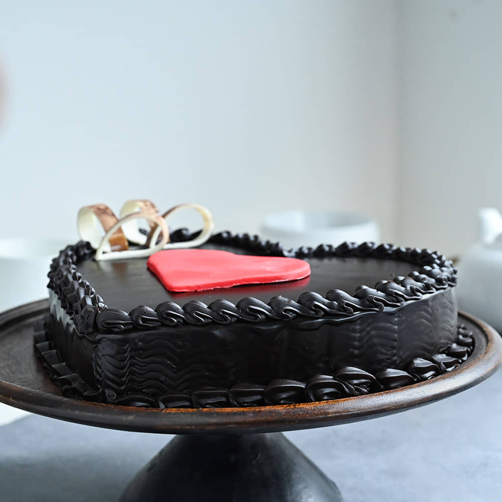 Heart on Heart Chocolate Truffle Cake Side View of Double Heart Choco Truffle Cake