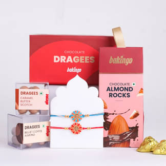Dragees Set of 2 and Almond Rocks With Rakhi Combo Dragees Set of 2 and Almond Rocks With Rakhi Combo