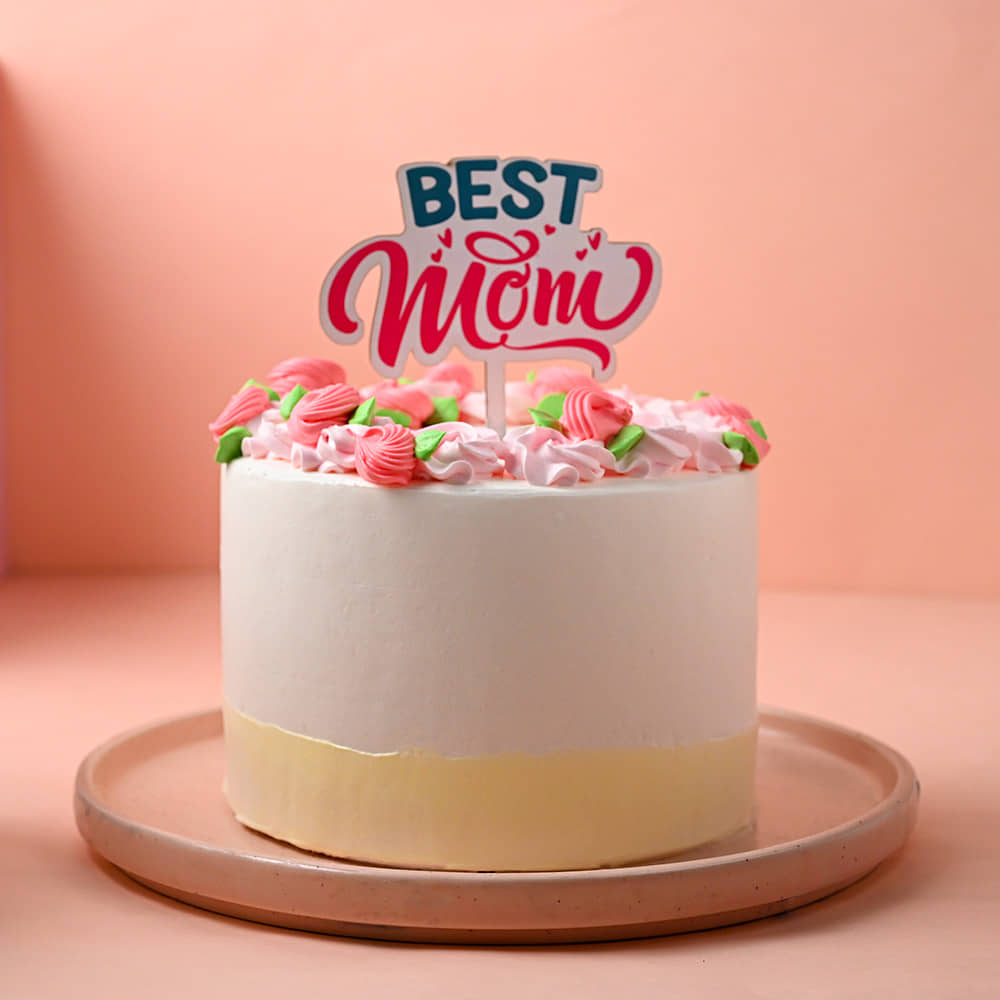 Front View of Buy Dual Tone Floral Mom Cake Online on This Mothers Day 2023