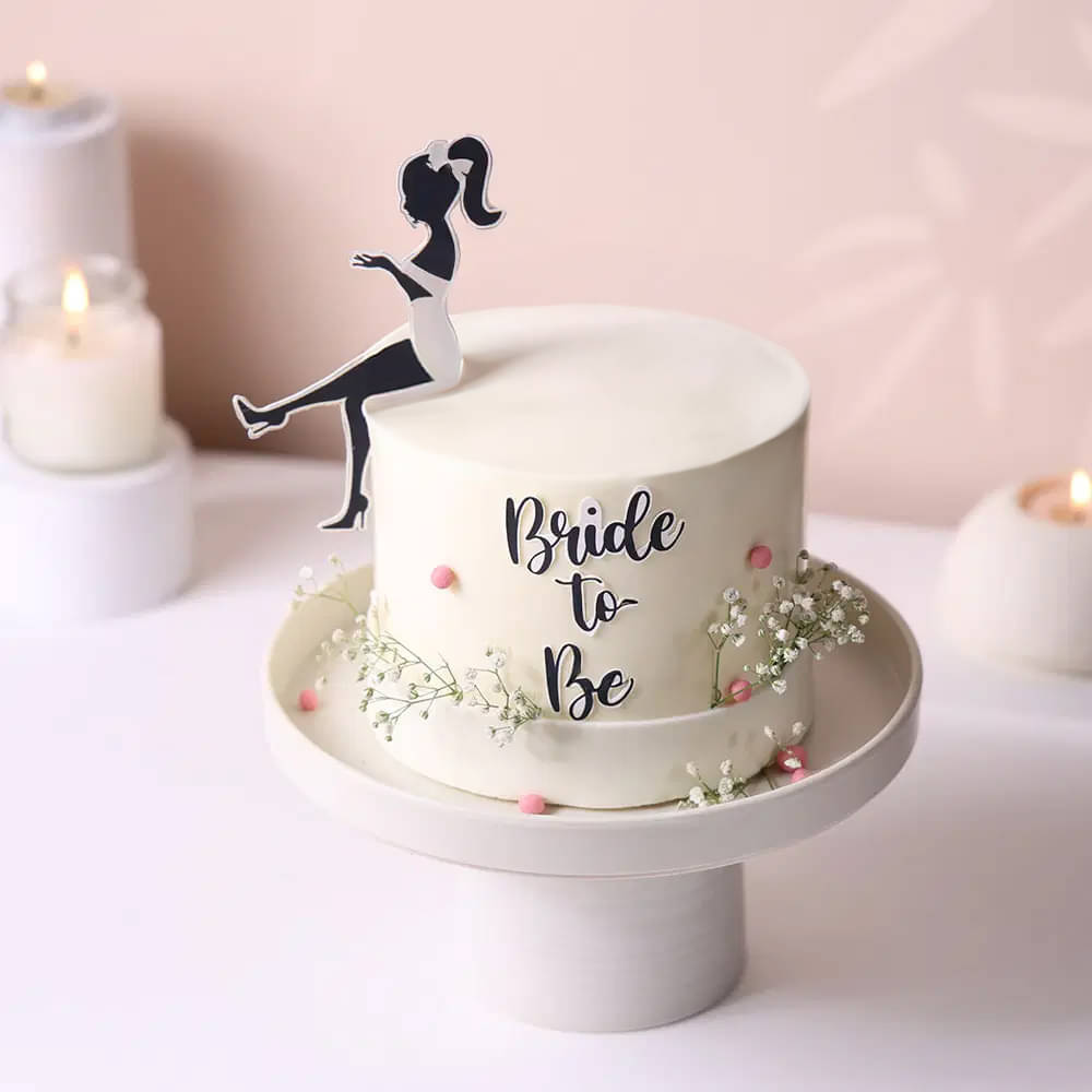 Side Zoomed of Romantic Floral-Themed Bride to Be Cake