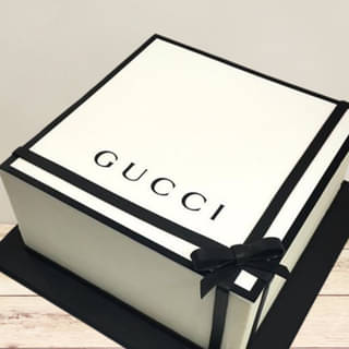 Top View of Fashion Label Gucci Fondant N Sugar Sheet Cake