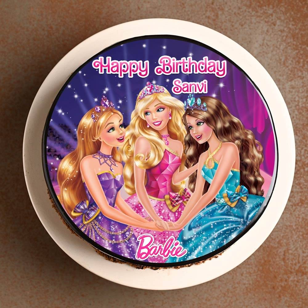 Front View of Barbie Theme Cake