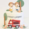 Zoomed View of  Fire Truck Theme Fondant Cake