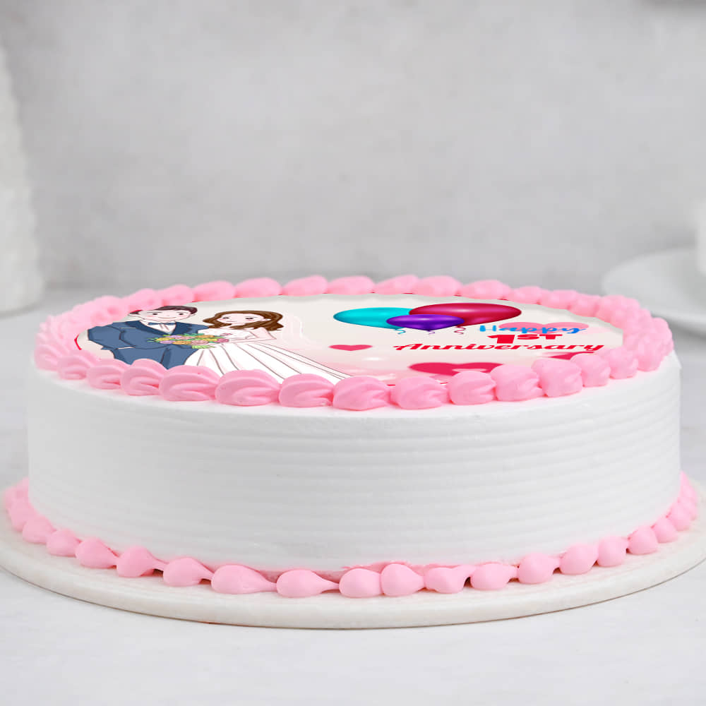 Round Shape Photo Cake For First Wedding Anniversary
