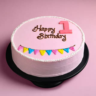 Round Cream Happy Birthday Pink Cake Round Cream Happy Birthday Pink Cake