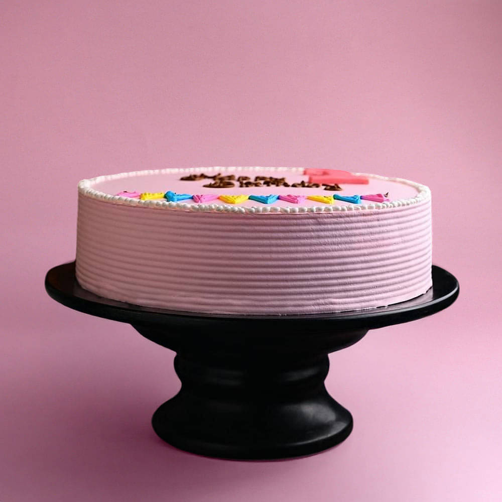 Round Cream Happy Birthday Pink Cake