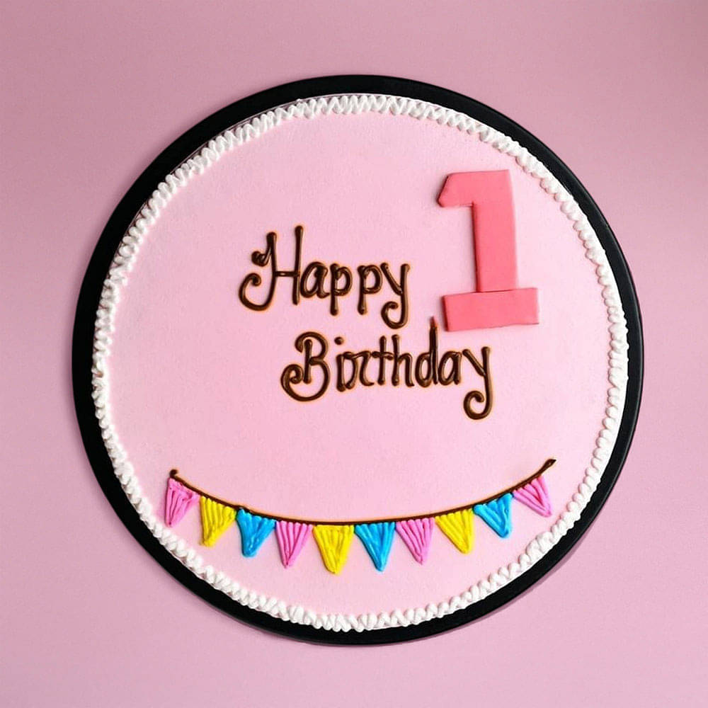 Round Cream Happy Birthday Pink Cake