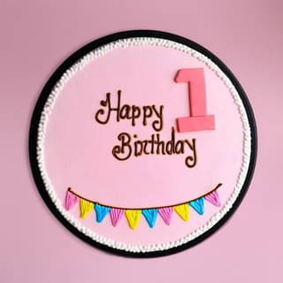 Front View of Happy Birthday Pink Cake Front View of Happy Birthday Pink Cake