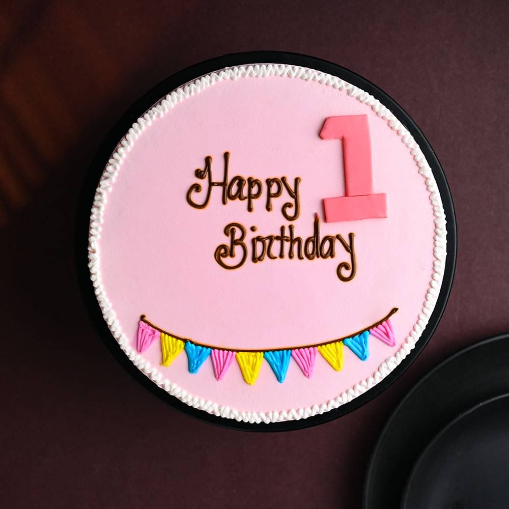 Round Cream Happy Birthday Pink Cake