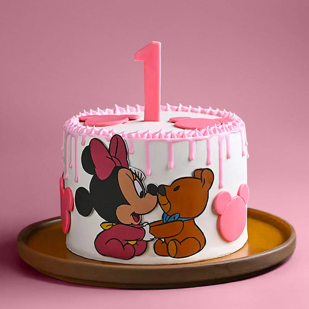Side View of First Birthday Minnie Cake