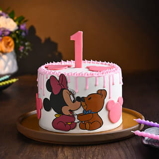 Side View of First Birthday Minnie Cake