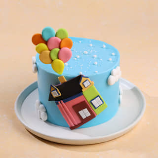 Front Angled View of Floating Dreams Balloon Cake
