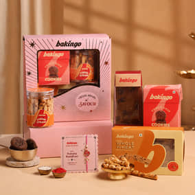 Floral Rakhi N Gourmet Snacks Hamper Floral Rakhi N Gourmet Snacks Hamper