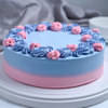 Front View of Blue Floral Rose Cream Cake 